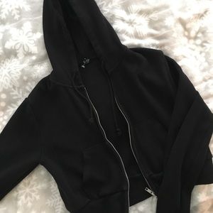 brandy melville black crystal crop hoodie jacket